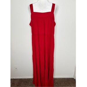 New Knox Rose Womens Red Sleeveless Smocked Maxi Dress Square Neck Plus Size 2X